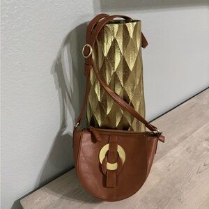 Brown Leather Crossbody Bag with Gold Accents